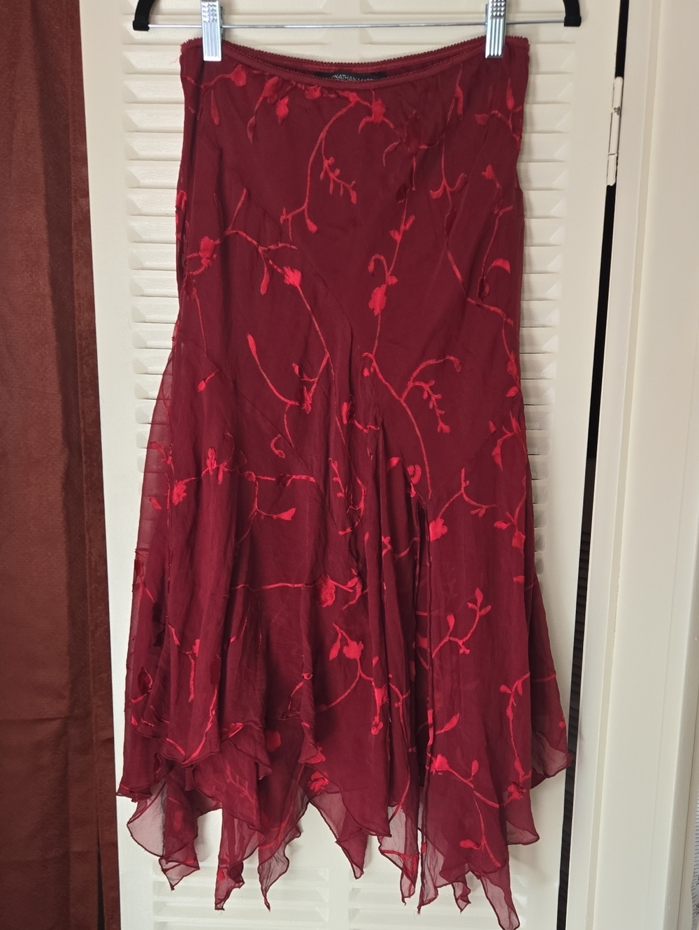 jonathan martin Red Wine Asymmetrical Floral Midi Skirt